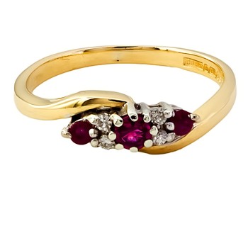 9ct gold Ruby / Diamond crossover Ring size M